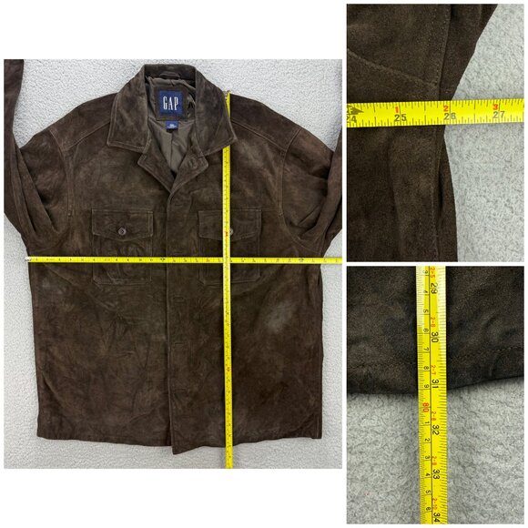 Vintage GAP Jacket Mens Large Brown Suede Leather Shacket Button Up Coat 90s Y2K - Picture 11 of 11